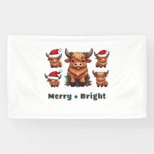Cute Highland Cow Christmas Merry and Bright, Scot Banner