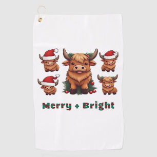 Cute Highland Cow Christmas Merry and Bright, Scot Golf Towel