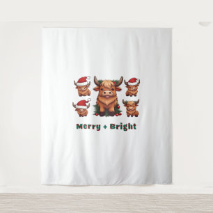 Cute Highland Cow Christmas Merry and Bright, Scot Tapestry