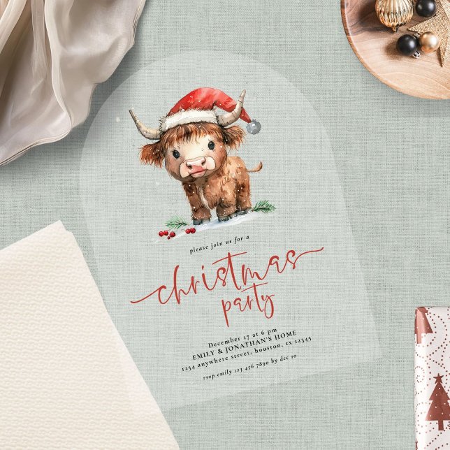 Cute Highland Cow Christmas Party Acrylic Invitations (Creator Uploaded)