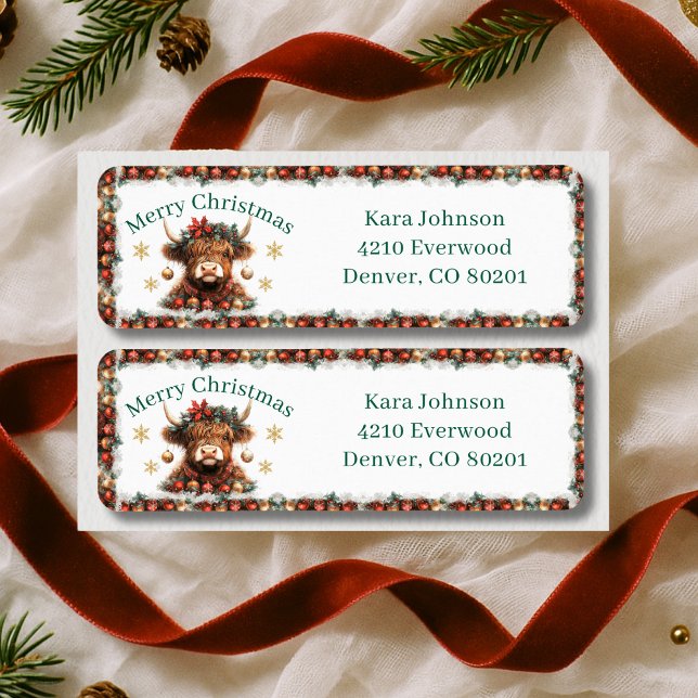 Cute Highland Cow Christmas Return Address Label (Creator Uploaded)