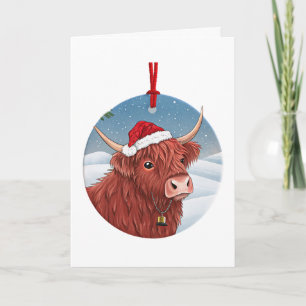 Cute Highland Cow Christmas   Santa Hat Holiday Card