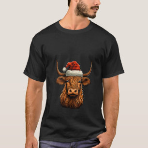 Cute Highland Cow Christmas Santa Hat Xmas Pajama T-Shirt
