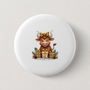 Cute Highland Cow Christmas Santa Highland Cow Lov 6 Cm Round Badge