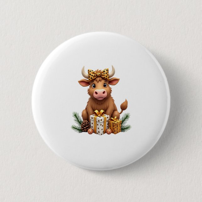 Cute Highland Cow Christmas Santa Highland Cow Lov 6 Cm Round Badge (Front)