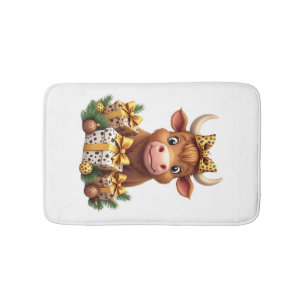 Cute Highland Cow Christmas Santa Highland Cow Lov Bath Mat