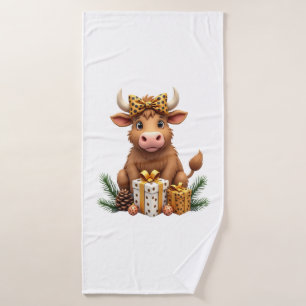 Cute Highland Cow Christmas Santa Highland Cow Lov Bath Towel