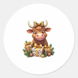 Cute Highland Cow Christmas Santa Highland Cow Lov Classic Round Sticker