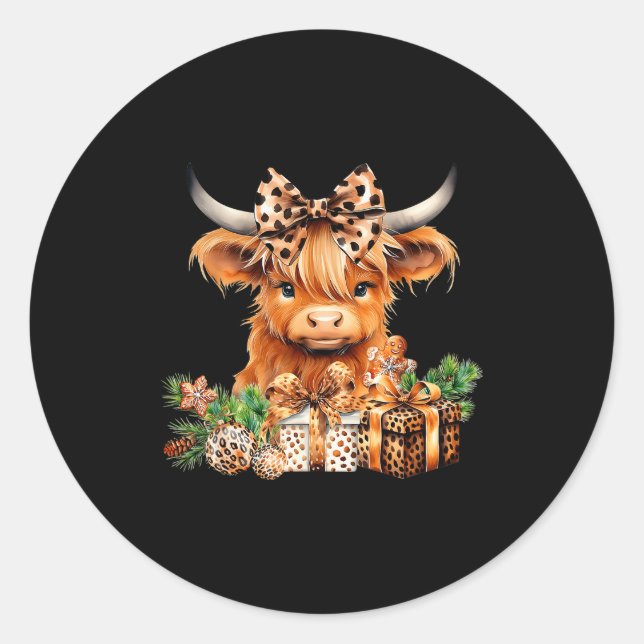 Cute Highland Cow Christmas Santa Highland Cow Lov Classic Round Sticker (Front)