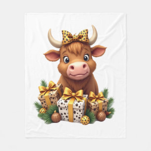 Cute Highland Cow Christmas Santa Highland Cow Lov Fleece Blanket