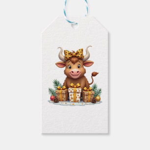 Cute Highland Cow Christmas Santa Highland Cow Lov Gift Tags