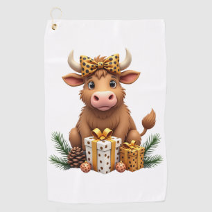 Cute Highland Cow Christmas Santa Highland Cow Lov Golf Towel