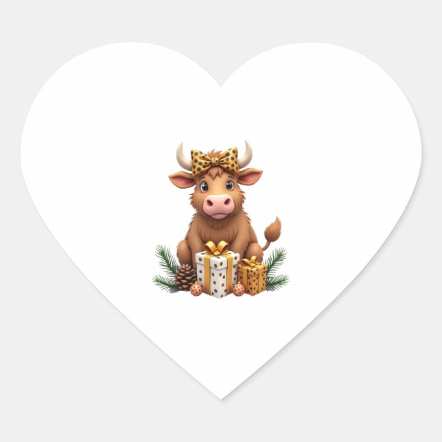 Cute Highland Cow Christmas Santa Highland Cow Lov Heart Sticker (Front)