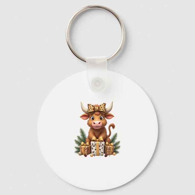 Cute Highland Cow Christmas Santa Highland Cow Lov Key Ring (Front)