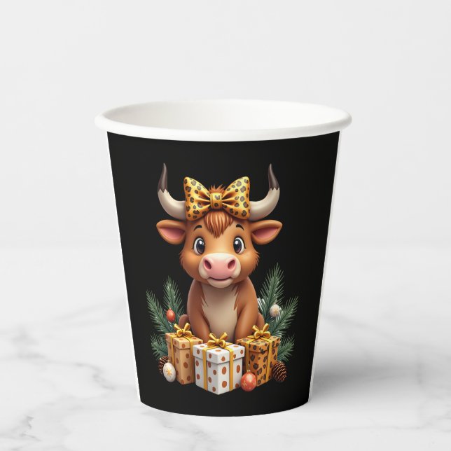 Cute Highland Cow Christmas Santa Highland Cow Lov Paper Cups (Front)