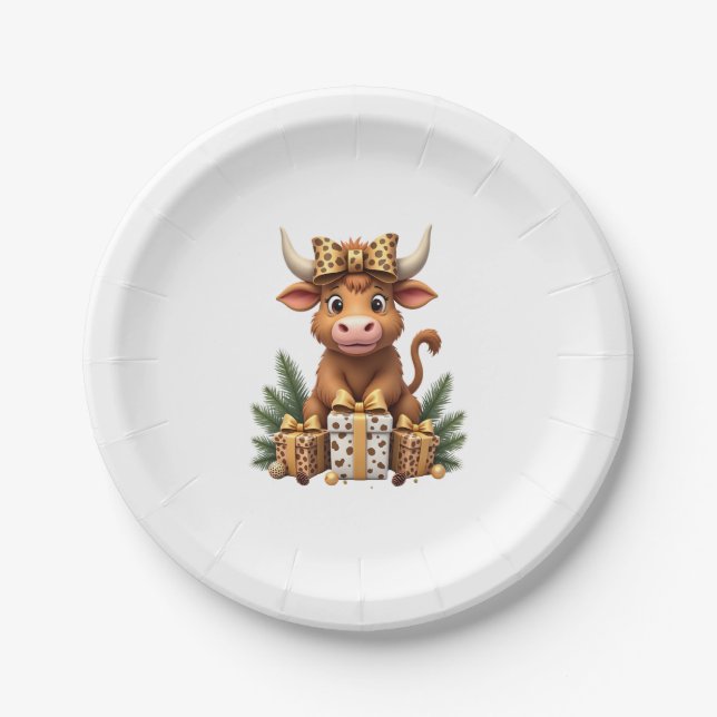 Cute Highland Cow Christmas Santa Highland Cow Lov Paper Plate (Front)