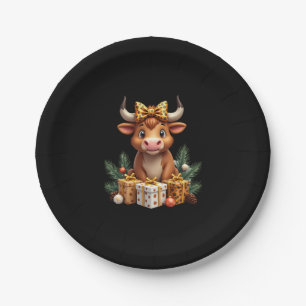 Cute Highland Cow Christmas Santa Highland Cow Lov Paper Plate