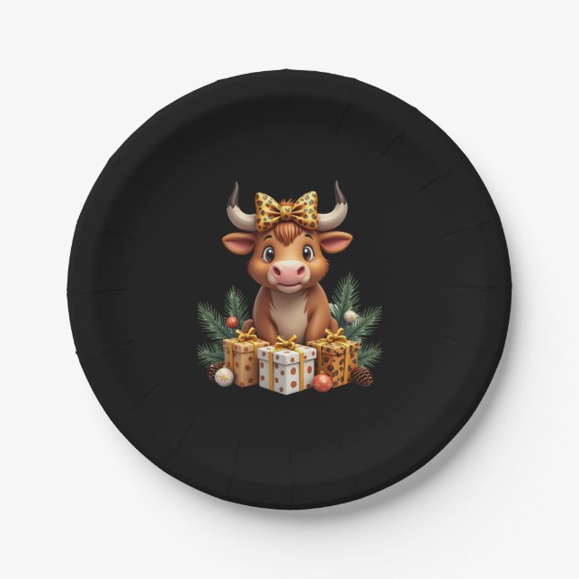 Cute Highland Cow Christmas Santa Highland Cow Lov Paper Plate (Front)