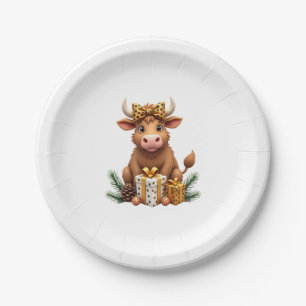 Cute Highland Cow Christmas Santa Highland Cow Lov Paper Plate