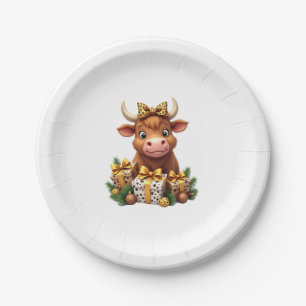 Cute Highland Cow Christmas Santa Highland Cow Lov Paper Plate