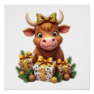 Cute Highland Cow Christmas Santa Highland Cow Lov Poster