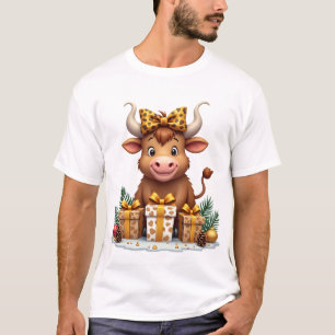 Cute Highland Cow Christmas Santa Highland Cow Lov T-Shirt