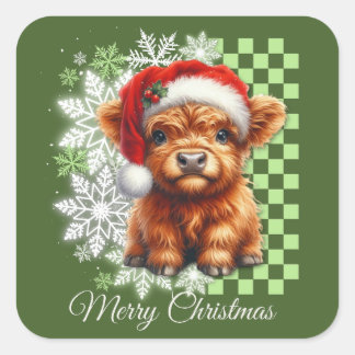 Cute Highland Cow Christmas Square Sticker