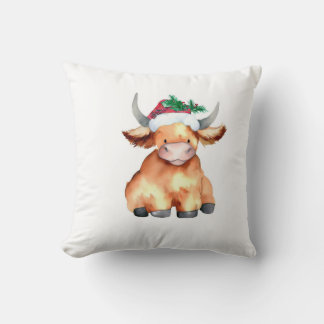 cute highland cow christmas tee cushion