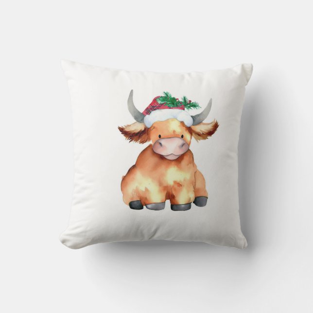 cute highland cow christmas tee cushion (Front)