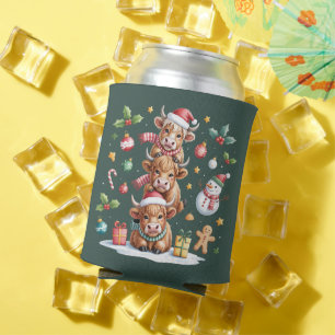 Cute Highland Cow Christmas Trees Hot Cocoa Cosy Can Cooler