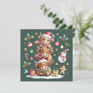 Cute Highland Cow Christmas Trees Hot Cocoa Cosy Holiday Card