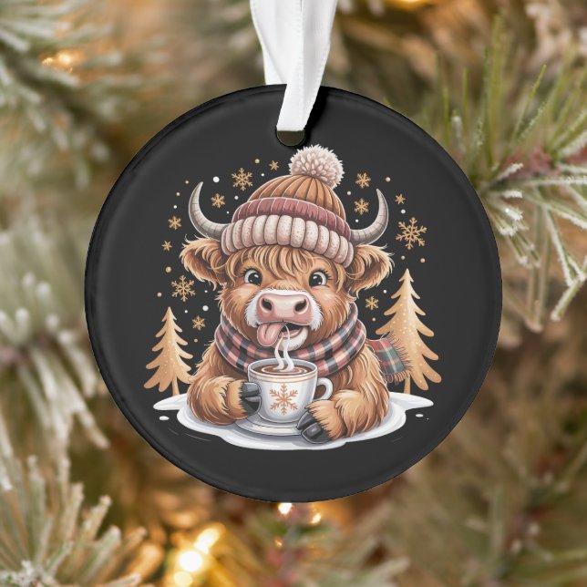 Cute Highland Cow Christmas Trees Hot Cocoa Cosy  Ornament (Tree)