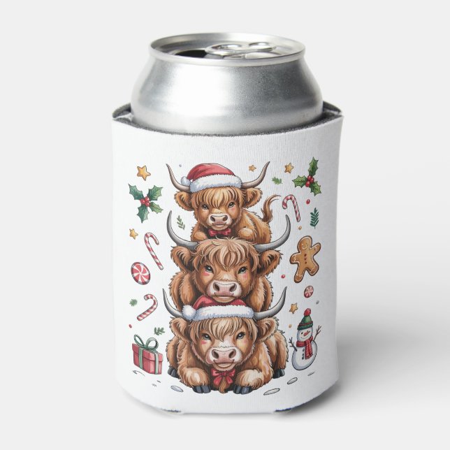 Cute Highland Cow Christmas Xmas Cosy Winter Can Cooler (Can Front)