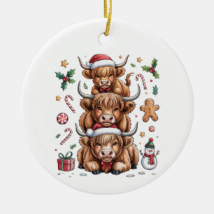Cute Highland Cow Christmas Xmas Cosy Winter Ceramic Ornament