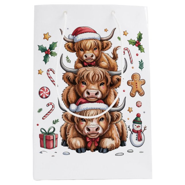 Cute Highland Cow Christmas Xmas Cosy Winter Medium Gift Bag (Front)