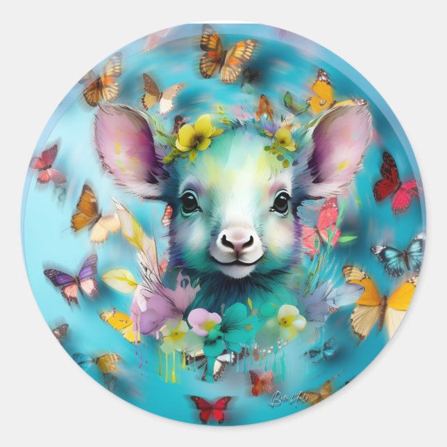 Cute Highland Cow Classic Round Sticker (Front)