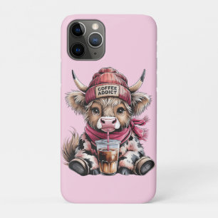 Cute Highland Cow Coffee Addict Funny Drink Coffee iPhone 11 Pro Case