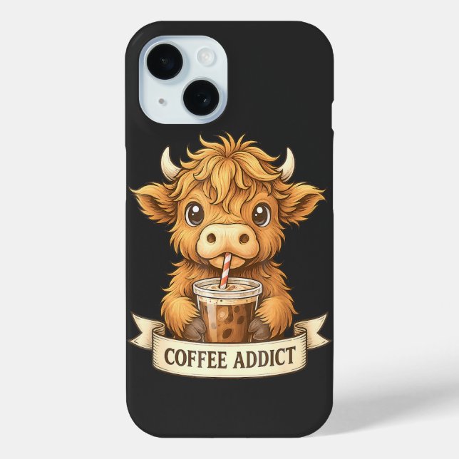 Cute Highland Cow Coffee Addict Funny Drink Coffee Case-Mate iPhone Case (Back)