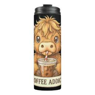 Cute Highland Cow Coffee Addict Funny Drink Coffee Thermal Tumbler