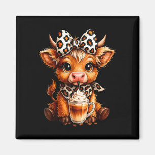 Cute highland cow coffee lover calf cosy morning magnet