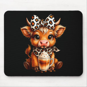 Cute highland cow coffee lover calf cosy morning mouse pad