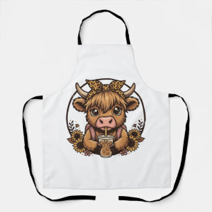 Cute Highland Cow Coffee Sunflower Vintage Shirt_1 Apron