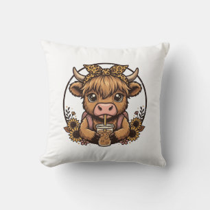 Cute Highland Cow Coffee Sunflower Vintage Shirt_1 Cushion