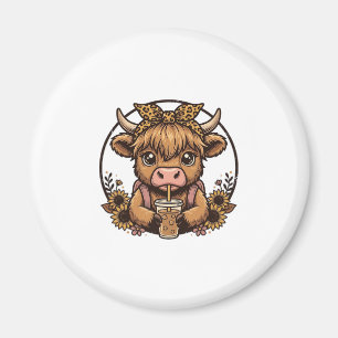 Cute Highland Cow Coffee Sunflower Vintage Shirt_1 Magnet