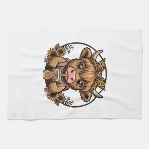 Cute Highland Cow Coffee Sunflower Vintage Shirt_1 Tea Towel