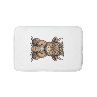 Cute Highland Cow Coffee Vintage Vector Shirt_1 Bath Mat