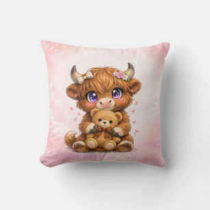 Cute Highland Cow Cuddle Throw Pillow