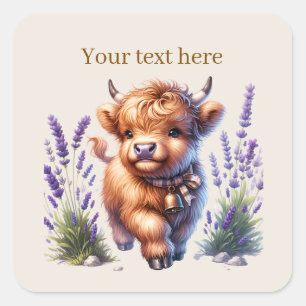 Cute Highland cow customisable  Square Sticker