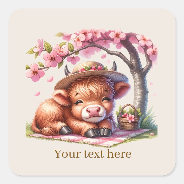 Cute Highland cow customisable  Square Sticker (Front)