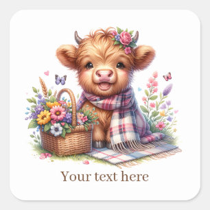 Cute highland cow customizable  square sticker